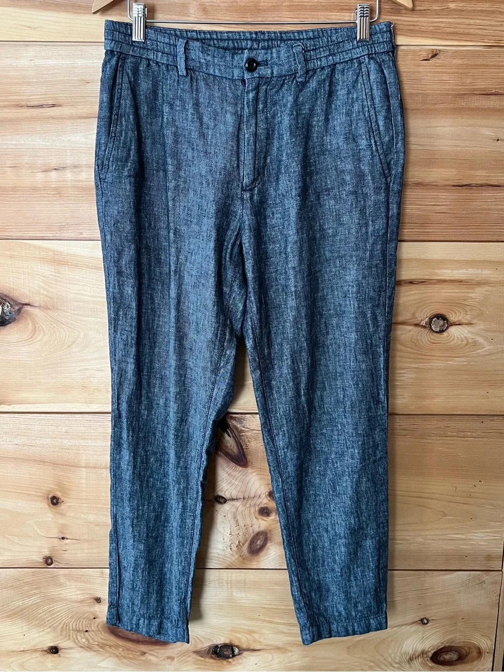 Banana Republic Men's Straight Linen Blend Pants in Charcoal Gray GQ Prepster